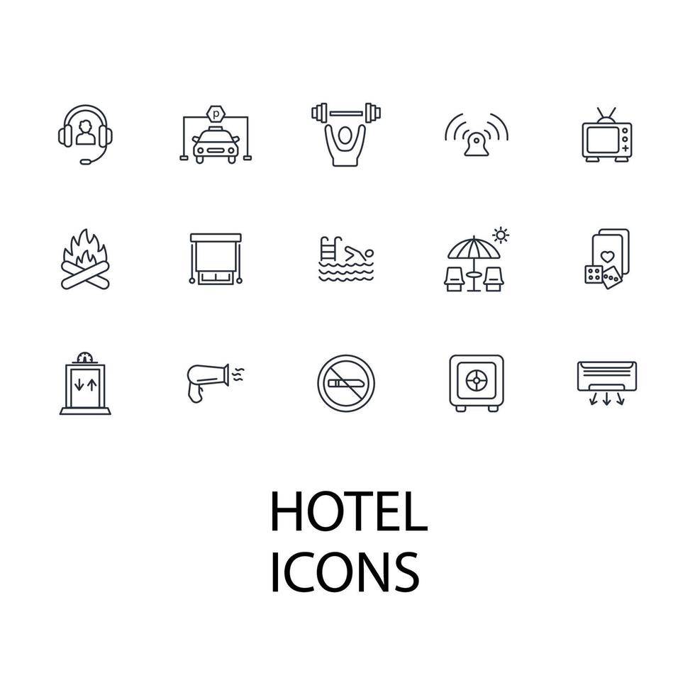 hotelservice pictogrammen instellen. hotel service pack symbool vector-elementen voor infographic web vector