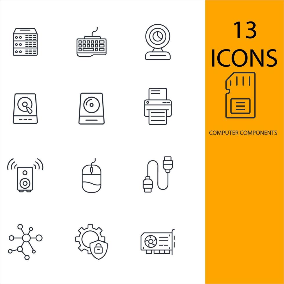 computer componenten pictogrammen instellen. computercomponenten pack symbool vectorelementen voor infographic web vector