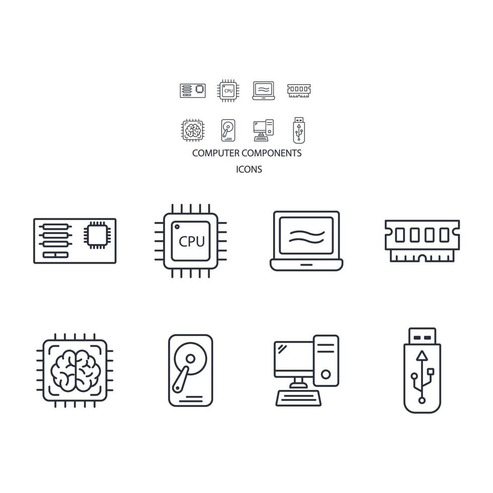 computer componenten pictogrammen instellen. computercomponenten pack symbool vectorelementen voor infographic web vector