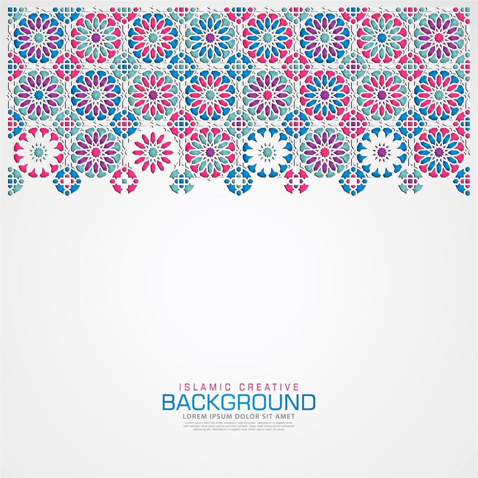 islamitische achtergrond wenskaartsjabloon met decoratieve kleurrijke detail van bloemenmozaïek islamitische kunst ornament.vector afbeelding. vector