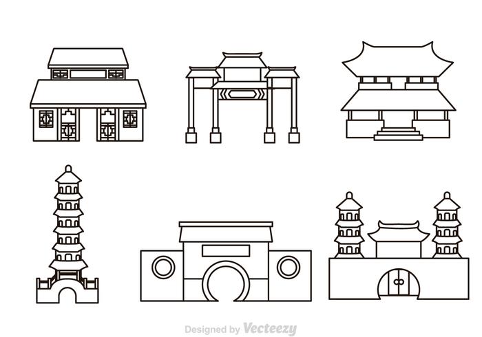 Chinese Tempeloverzicht Pictogrammen vector