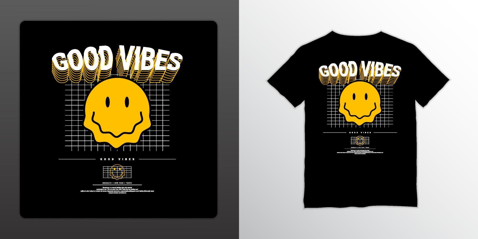 good vibes streetwear t-shirt design, geschikt voor zeefdruk, jassen en andere vector