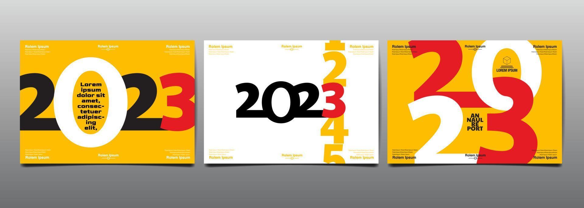 jaarverslag 2023, sjabloonlay-outontwerp, typografie plat ontwerp vector