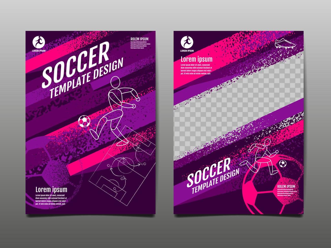 voetbal lay-out sjabloonontwerp, voetbal, paarse magenta toon, sport achtergrond vector