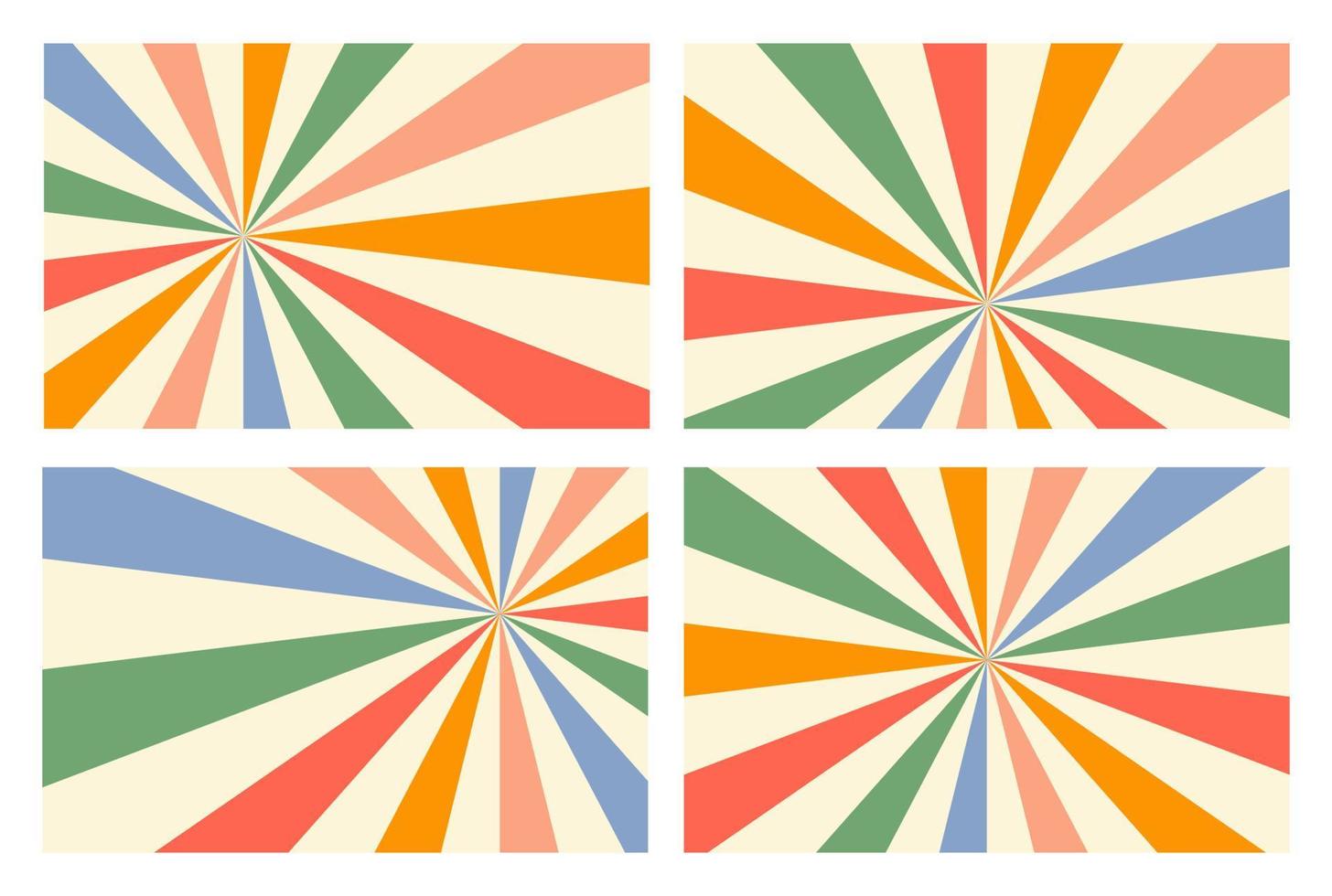 zonnestraal gloed horizontale achtergronden in blauwe, rode, gele, groene en beige kleuren. trendy retro vectorillustratie. circusposter of plakkaat. pastelkleuren vector