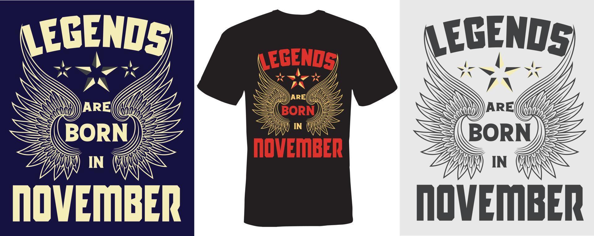 legendes worden geboren in november t-shirtontwerp voor november vector