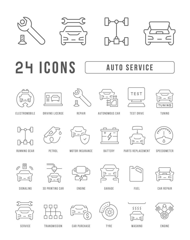 set lineaire iconen van autoservice vector