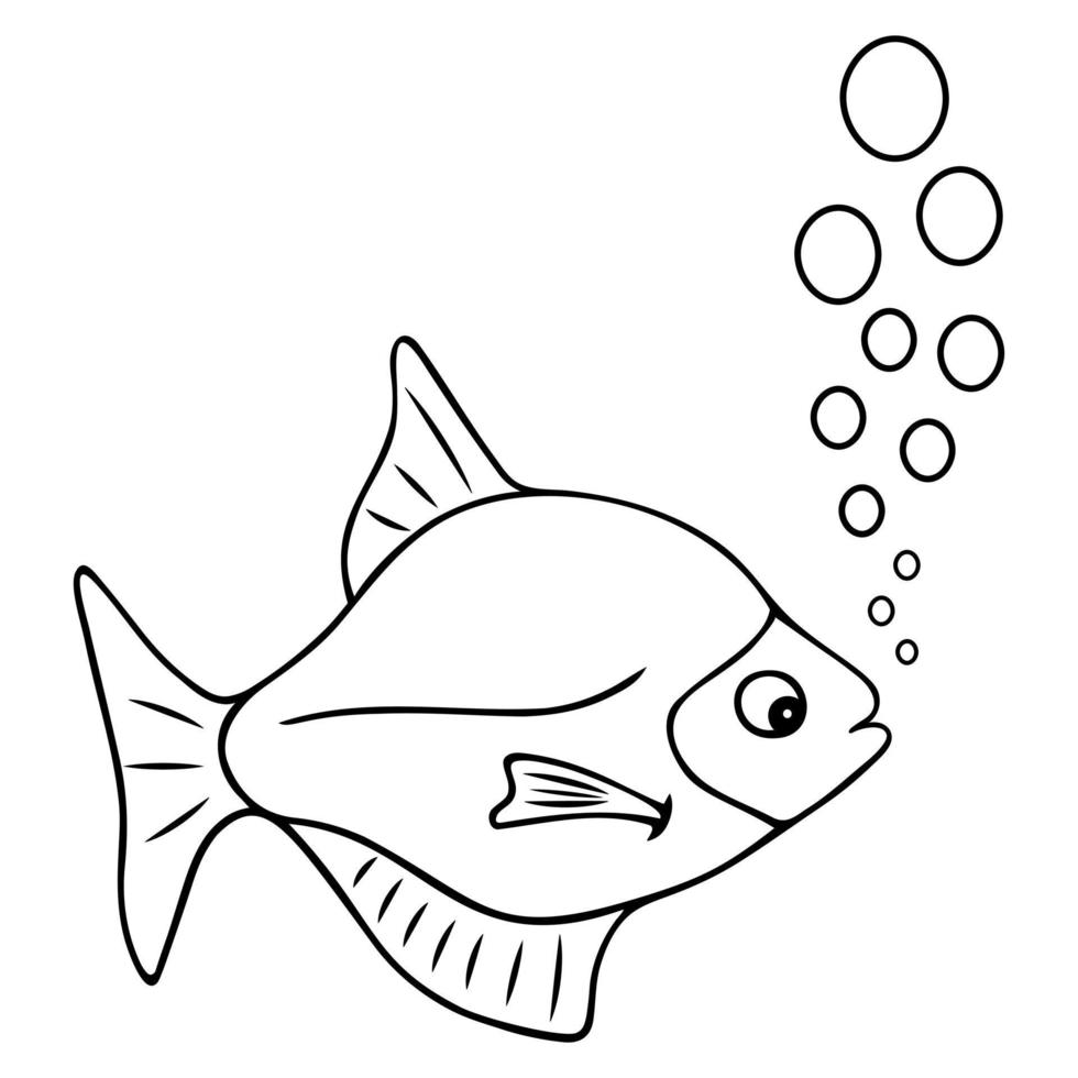 zeevis laat bubbels los. schetsen. vectorillustratie. overzicht op een witte geïsoleerde achtergrond. bewoner van de oceaan en het aquarium. kleurboek. doodle stijl. idee voor webdesign. vector