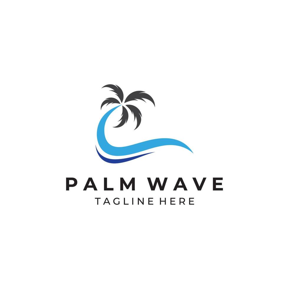 palmboomlogo, palm met golven en zon. met behulp van het bewerken van illustratorsjabloonontwerp. vector