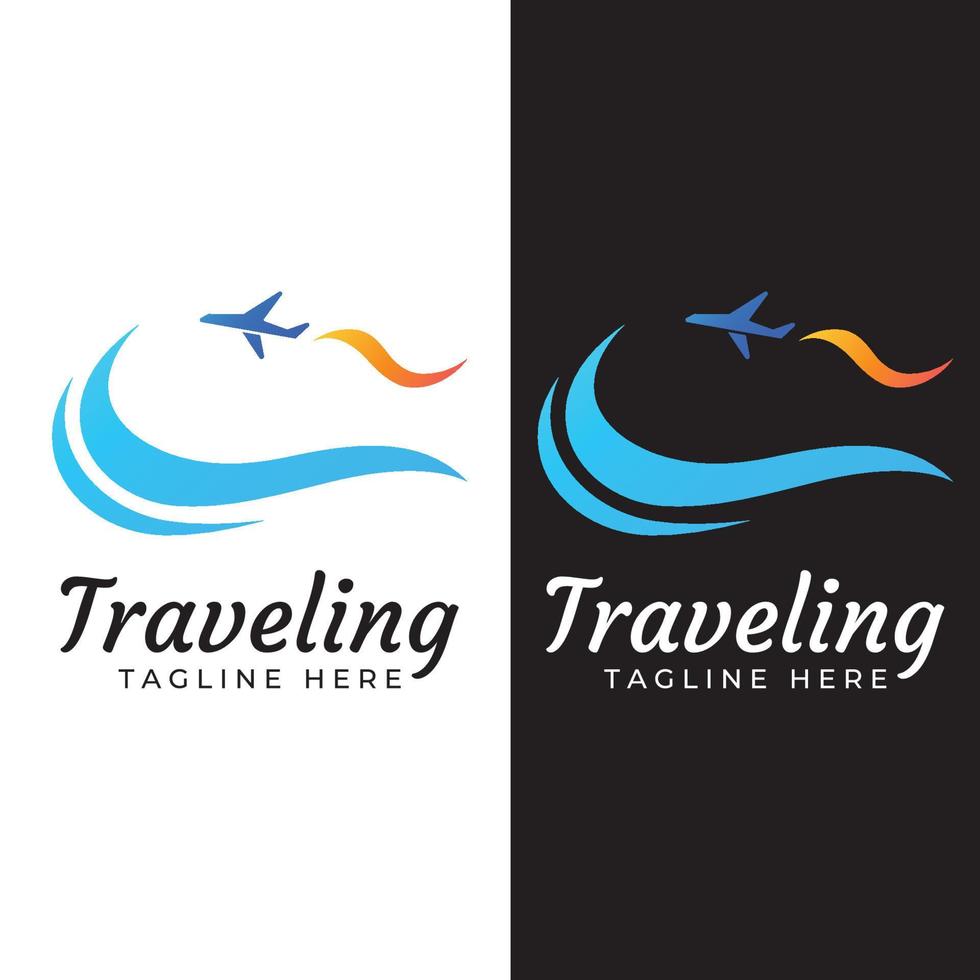 reisbureau logo ontwerp en zomervakantie met vliegtuigen. het logo kan zijn voor zakelijke bedrijven en ticketagenten. vector