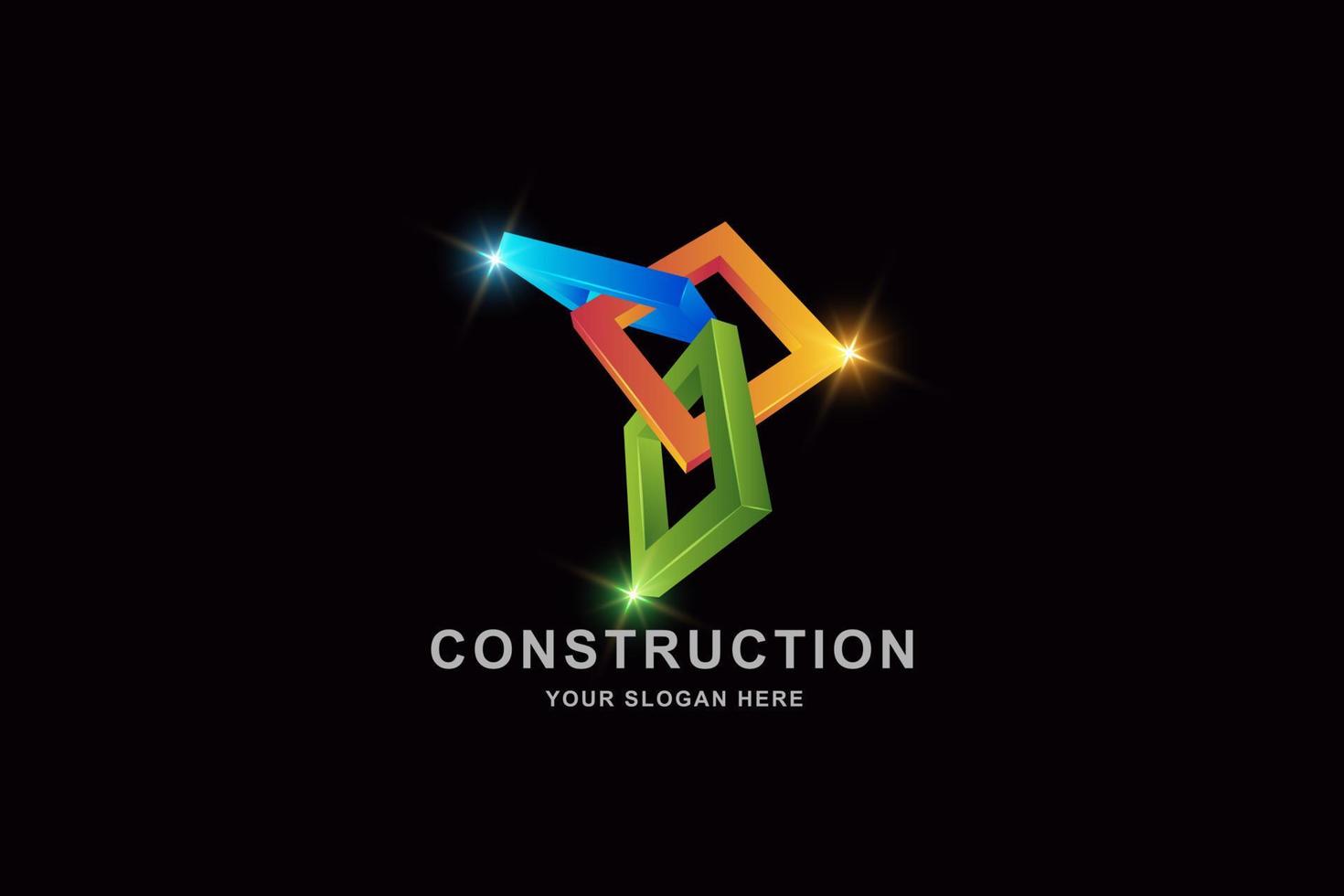 3d frame vierkant of constructie logo ontwerpsjabloon vector