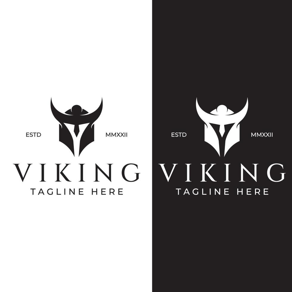 Viking krijger helm logo met gehoornde helm en Viking met de letter v. het logo kan worden gebruikt voor boten, sport en anderen. vector