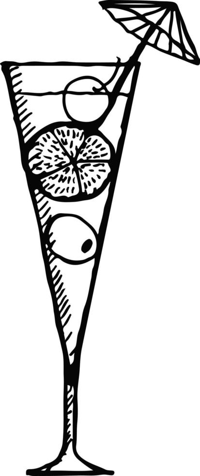 glas met cocktail en fruit. vector