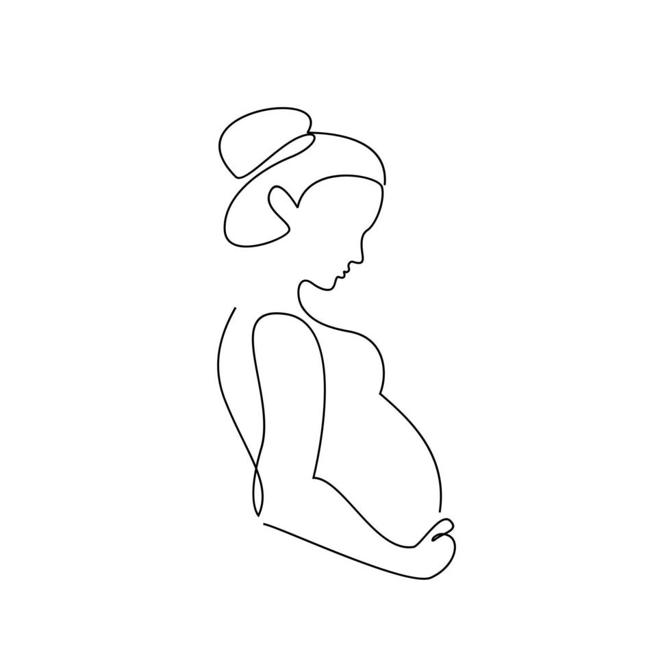 één lijntekening van een gelukkige zwangere vrouw vector