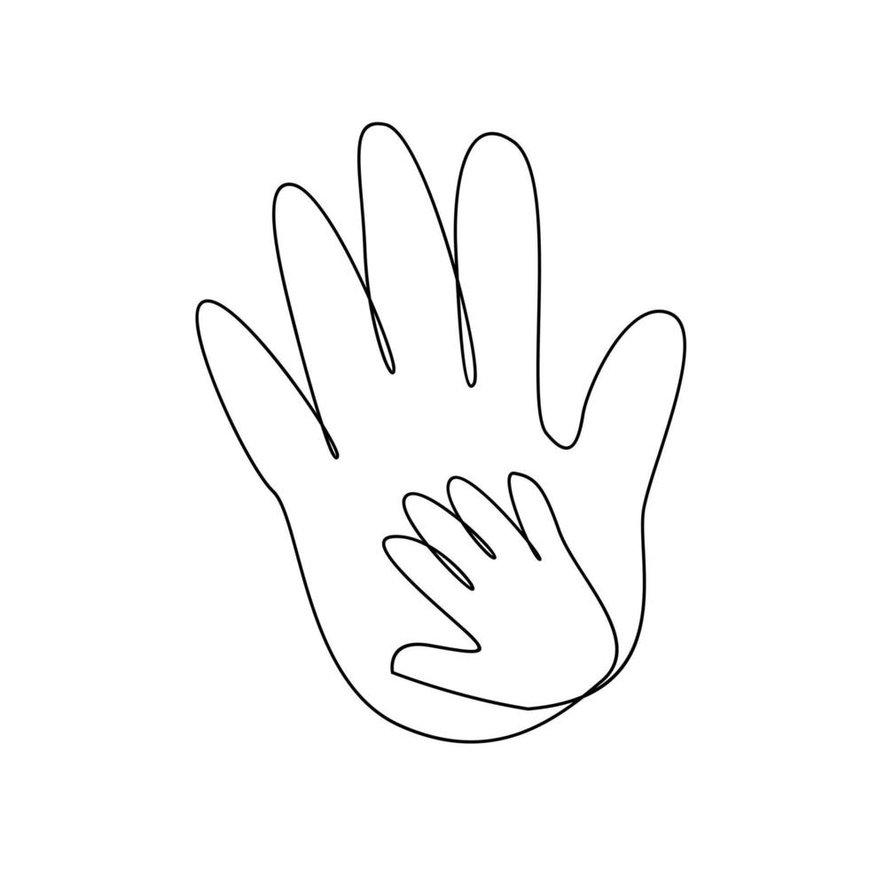 ononderbroken één lijn hand volwassene en kind vectorillustratie vector