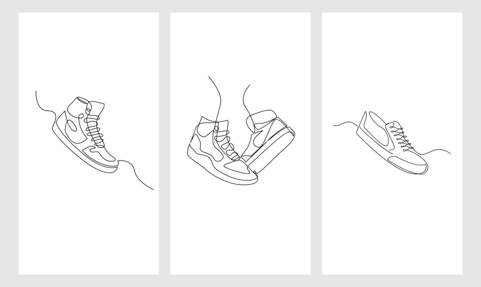 set vector doorlopende lijntekening sneakers