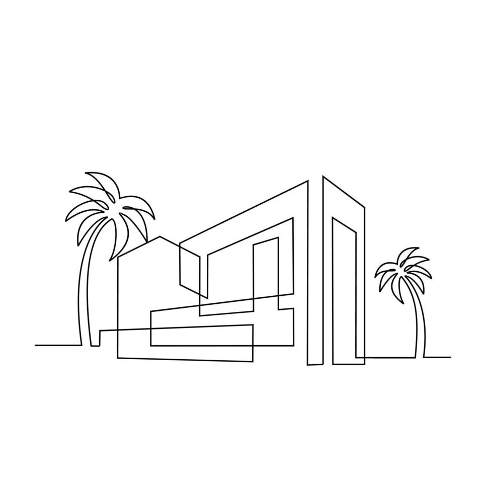 continu een lijntekening modern huis logo vector