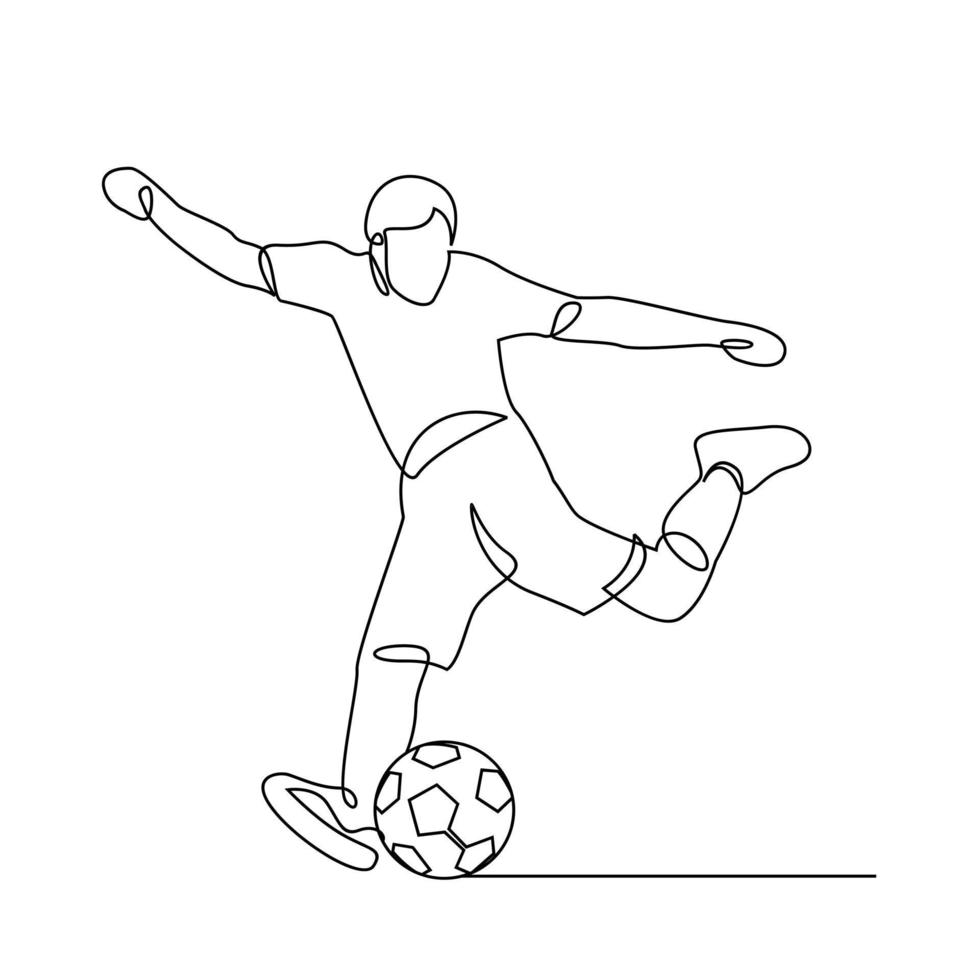 doorlopende lijn illustratie voetballer trapt de bal vector