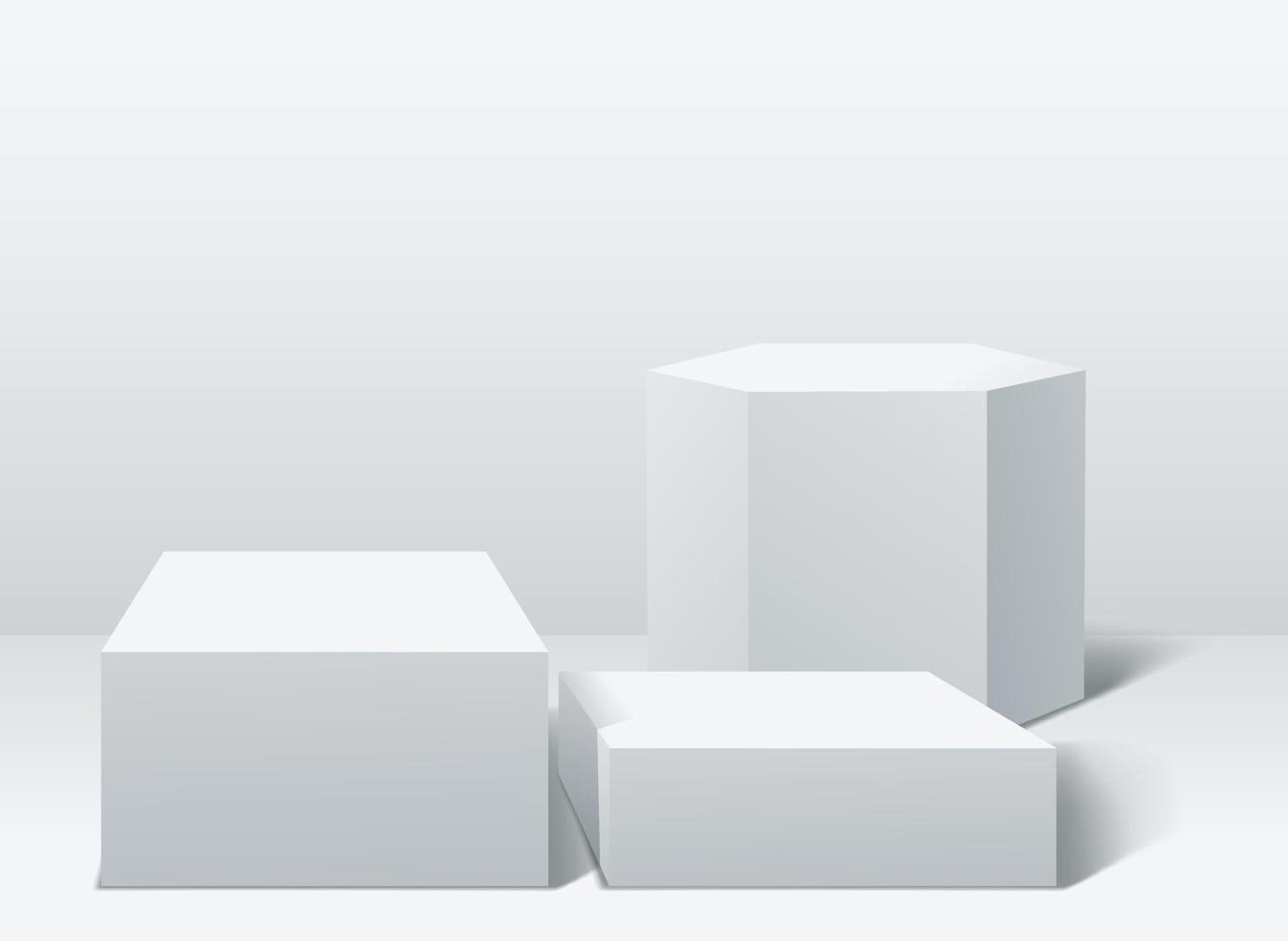 3 mockup-podia voor productpresentatie op witte achtergrondkleur vector