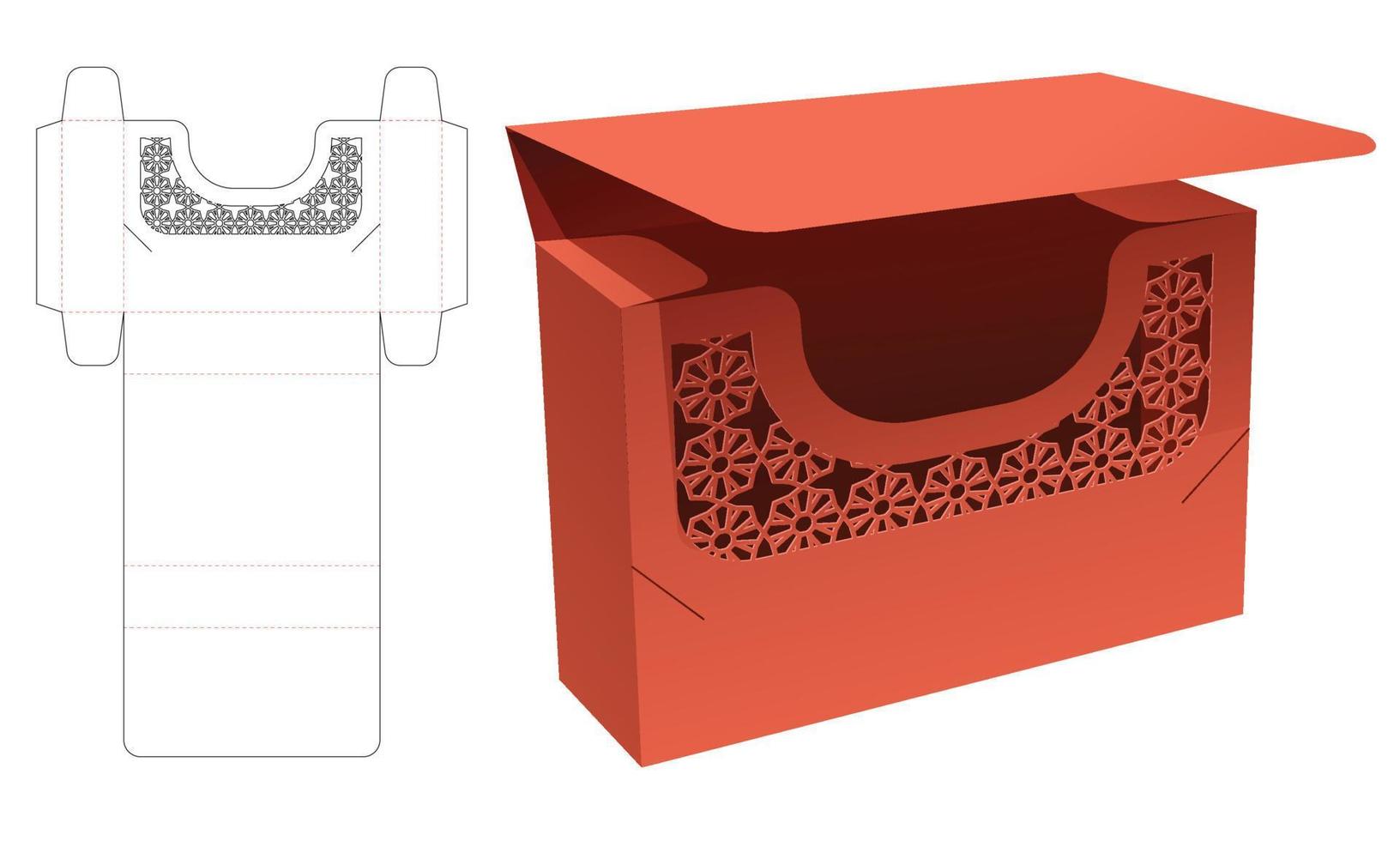 flip-verpakking en vergrendelde punten met verborgen stencil-patroon gestanst sjabloon en 3D-mockup vector