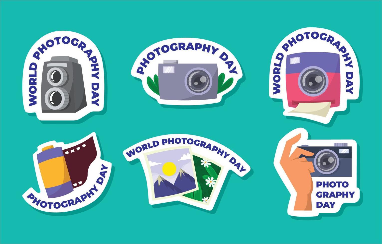 stickerset voor wereldfotografiedag vector