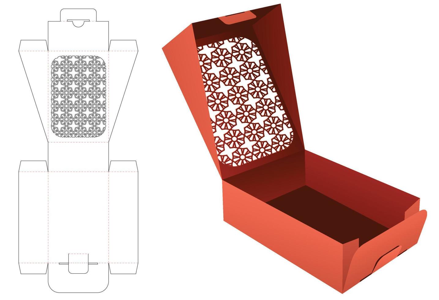 flip-box met gestencild patroon op de flip gestanste sjabloon en 3D-mockup vector