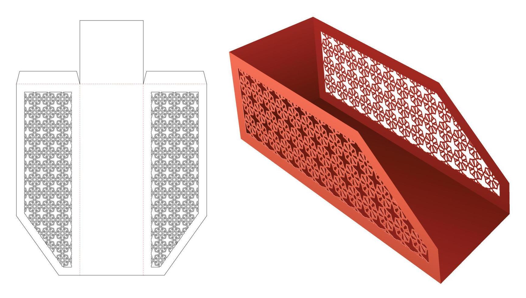 kartonnen broodbak met gestencild Arabisch patroon gestanst sjabloon en 3D-mockup vector