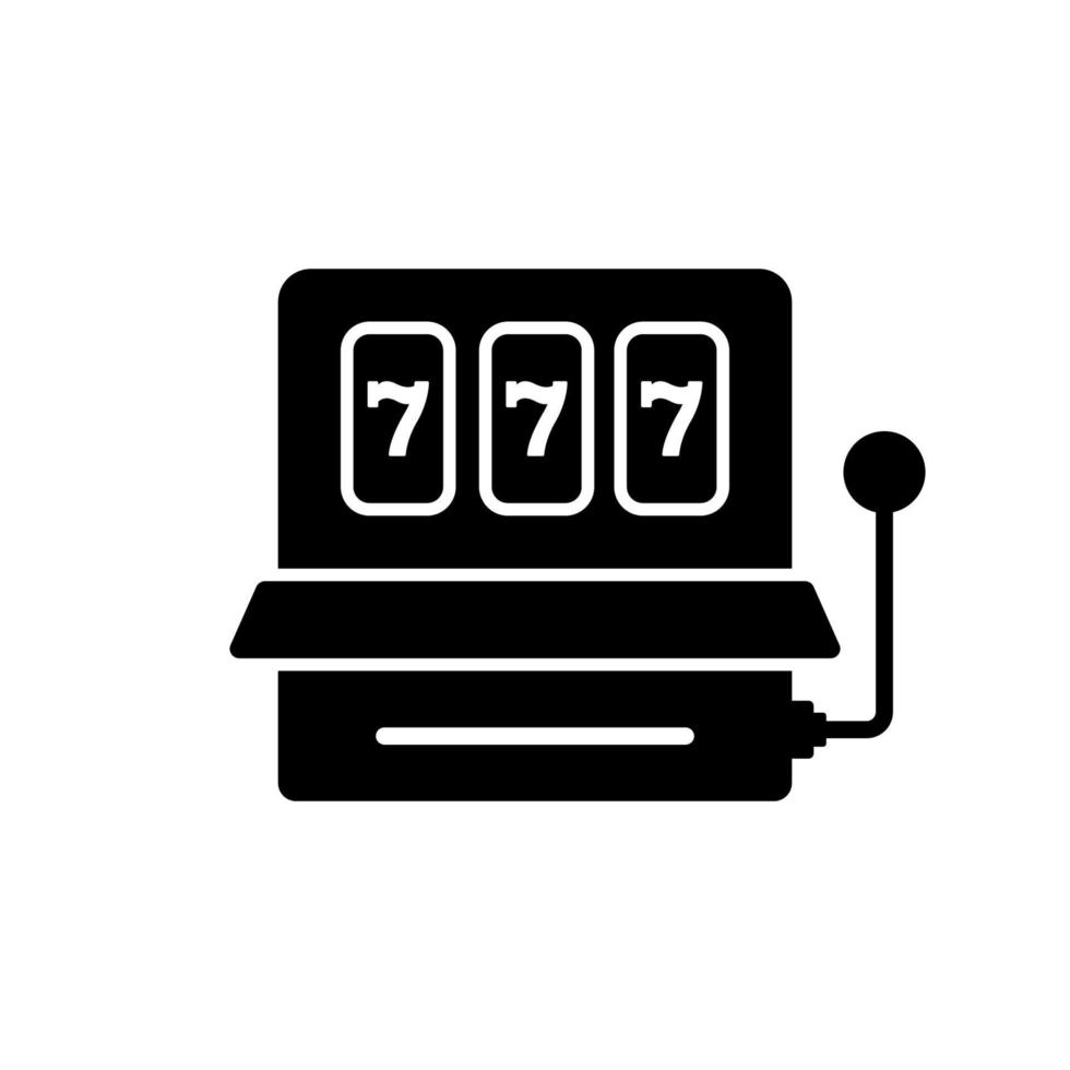 fruitautomaat zwart silhouet pictogram. casino gelukkige jackpot 777 in las vegas glyph pictogram. gokken loterij geld spel plat symbool. gok gokautomaat teken. geïsoleerde vectorillustratie. vector