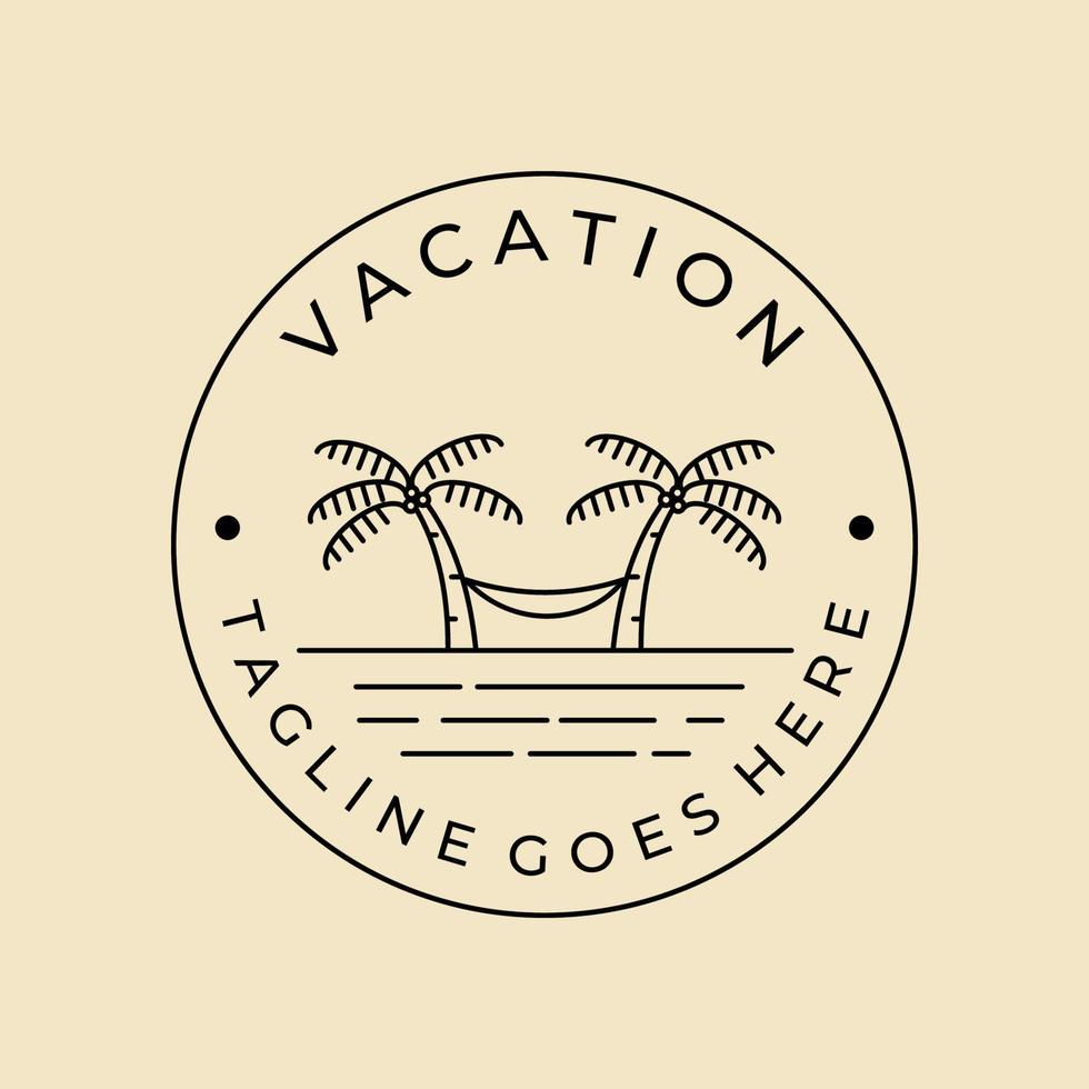 vakantie strand hangmat lijntekeningen badge logo vector minimalistisch design