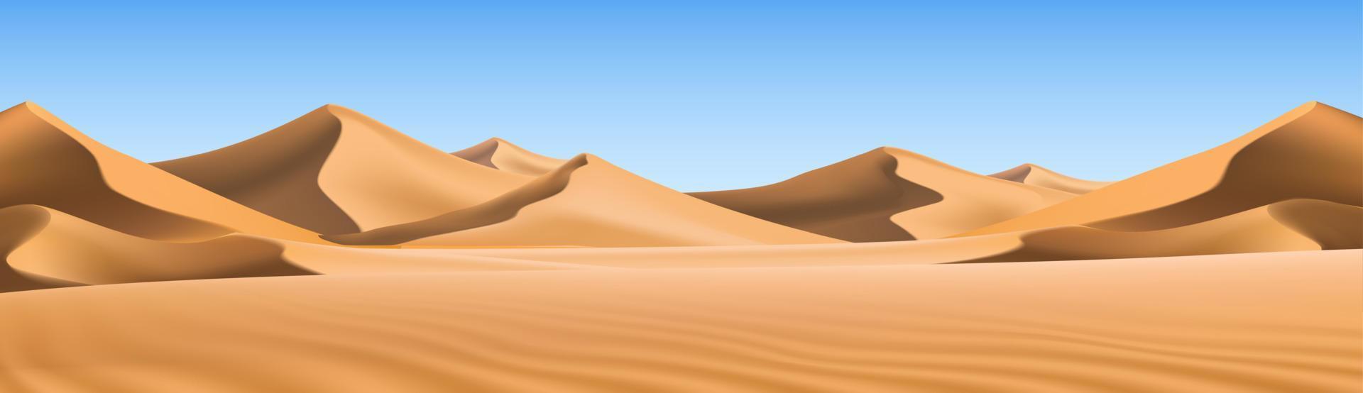 grote 3D-realistische achtergrond van zandduinen. woestijnlandschap met blauwe lucht. vector