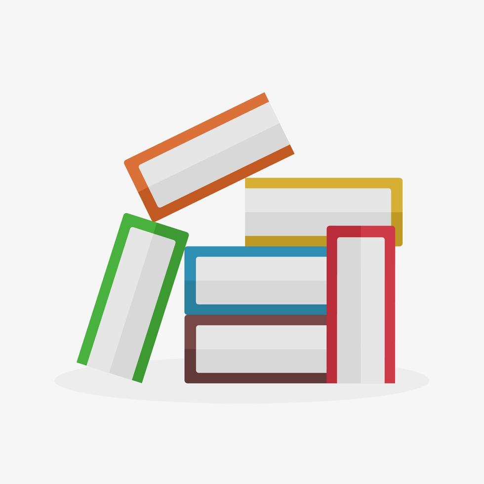 vlakke afbeelding van een stapel boeken in verschillende kleuren geïsoleerd op een witte achtergrond vector