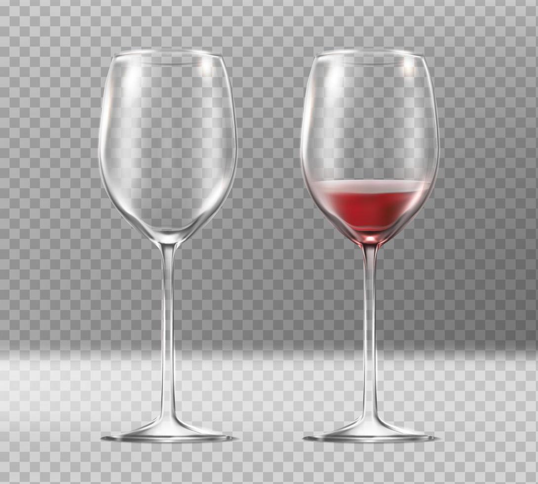 3D-realistische vector pictogram. grote verzameling volle glazen wijnstokken.