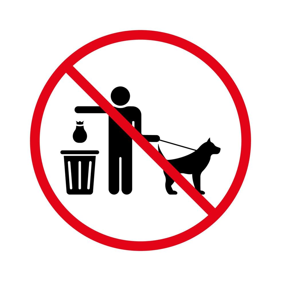 mededeling toegestaan schoon na uw hond kak in park teken. verbod afval scoop huisdier uitwerpselen zwart silhouet icoon. verbied hondenuitwerpselen pictogram. schoon oppakken huisdier shit symbool. geïsoleerde vectorillustratie. vector
