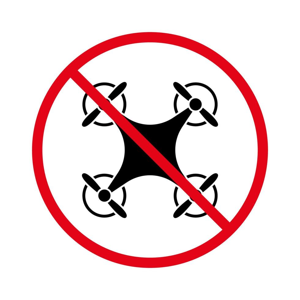 verbod drone luchtfoto zone zwart silhouet pictogram. verboden quadcopter op afstandsbedieningspictogram. verboden onbemande camera rode stop cirkel symbool. geen toegestaan drone-teken. geïsoleerde vectorillustratie. vector