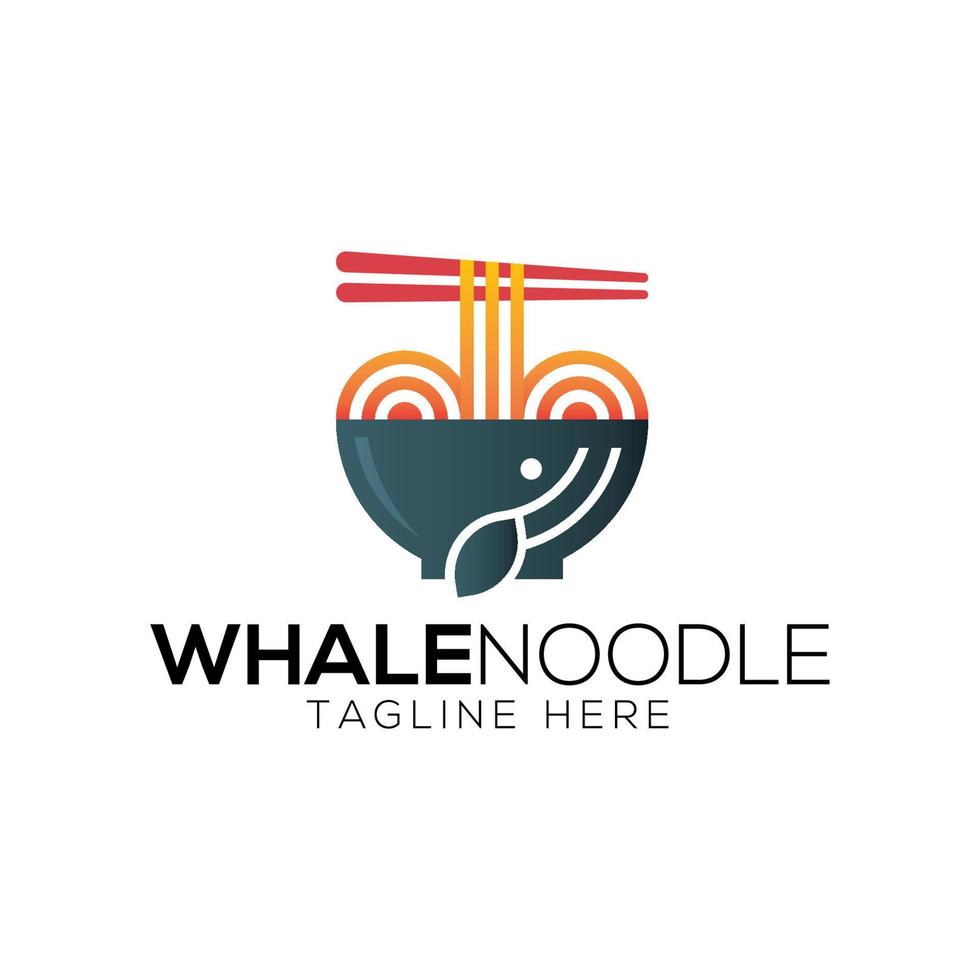 walvis en noedels logo ontwerpsjabloon met trendy stijl vector