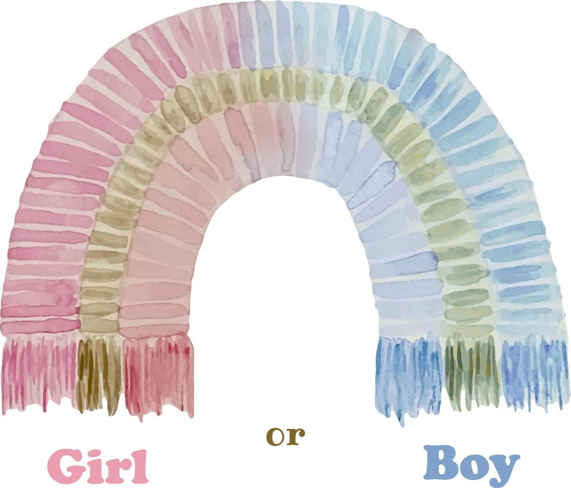 aquarel illustratie voor gender reveal party. het is een meisje en het is een jongen. sjabloon voor baby shower feestdecoratie in blauwe en roze kleuren, uitnodiging, aankondiging, poster, enz. vector