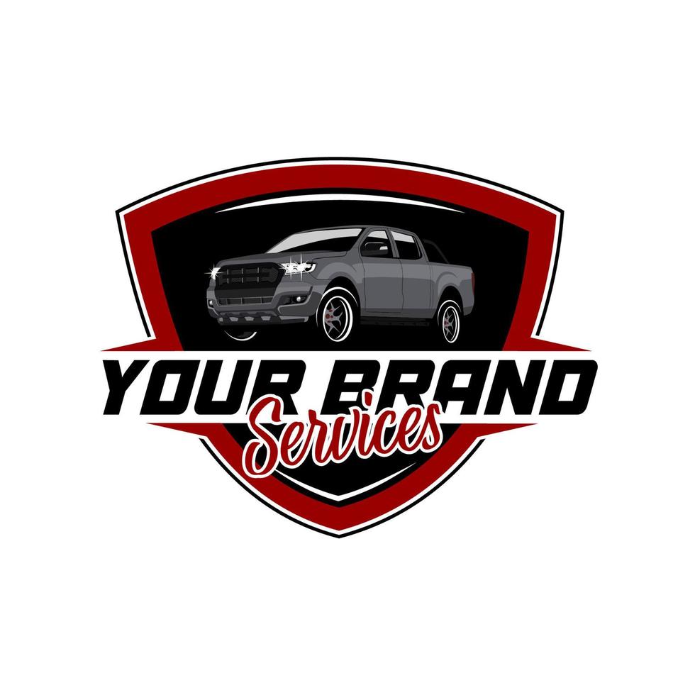vector logo van een zwarte rode dubbele cabine pick-up auto op een witte achtergrond, gebruikt voor het logo van een autoservicebedrijf.
