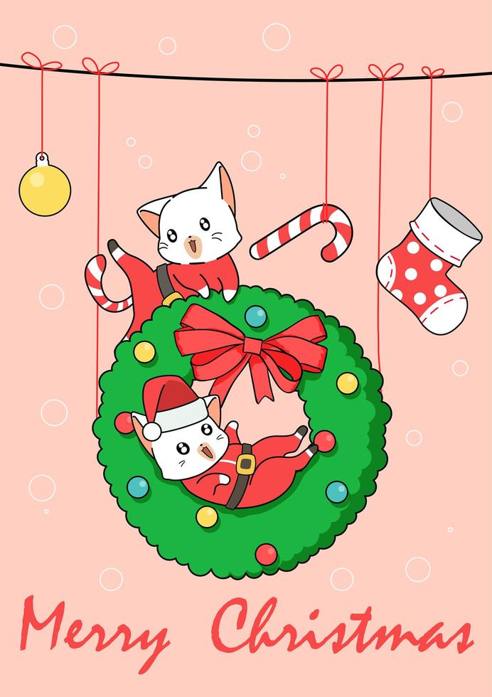 merry christmas cat achtergrond vector