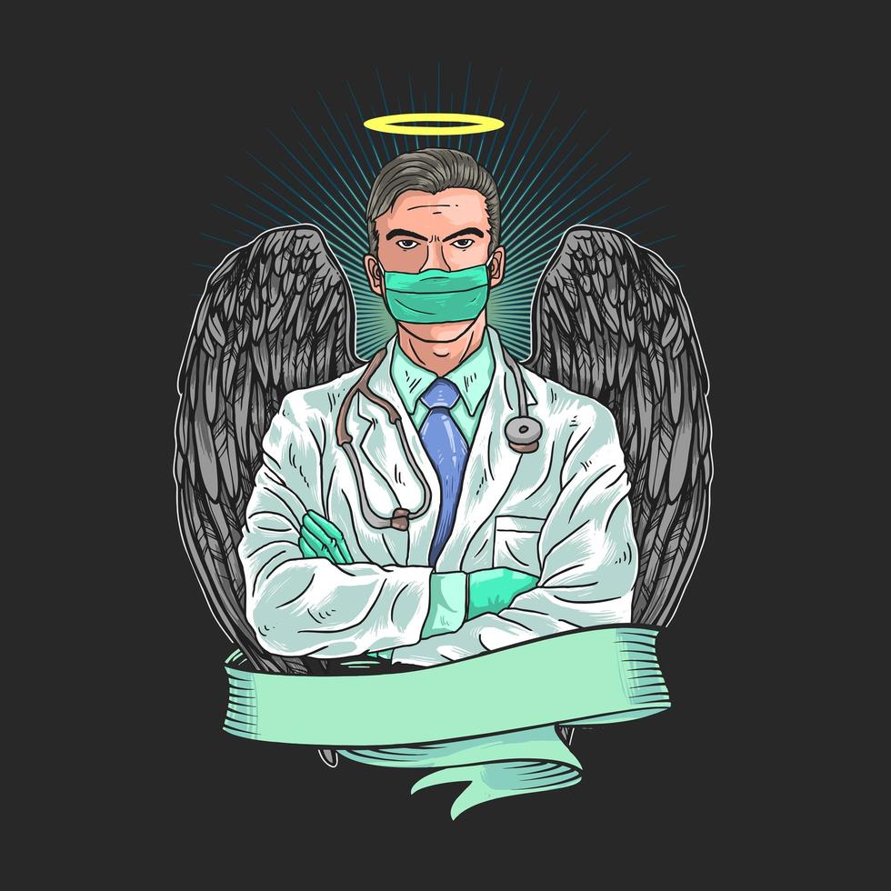 held arts tijdens pandemie met vleugels en halo vector