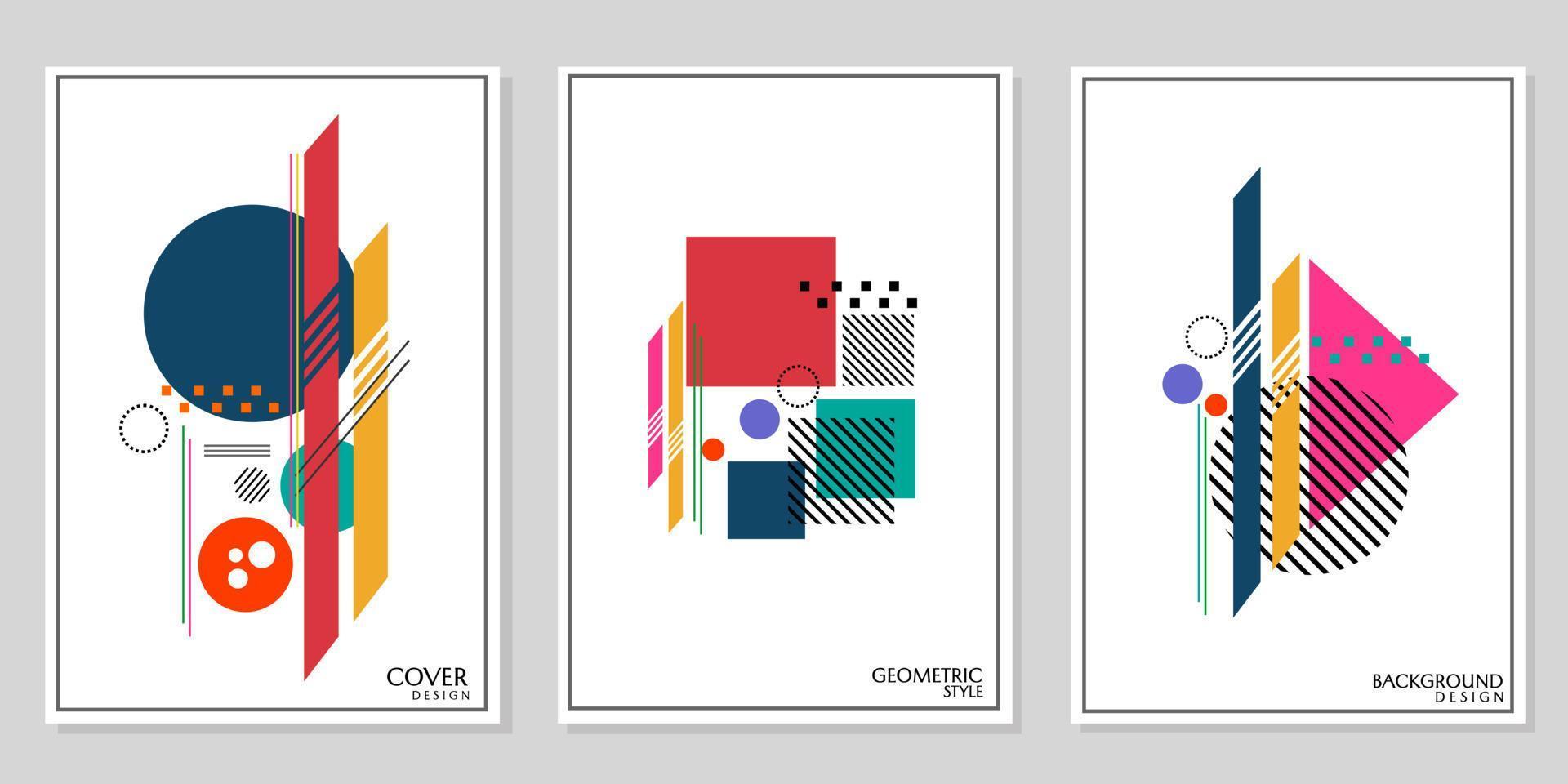 set van abstracte geometrie voorbladsjablonen. wit achtergrondontwerp met cirkel, driehoek, vierkante vorm vector