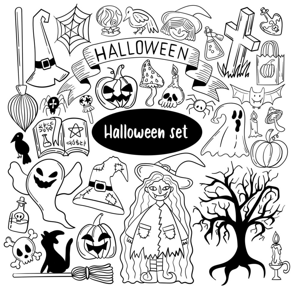 grote set schattige halloween-doodles vector