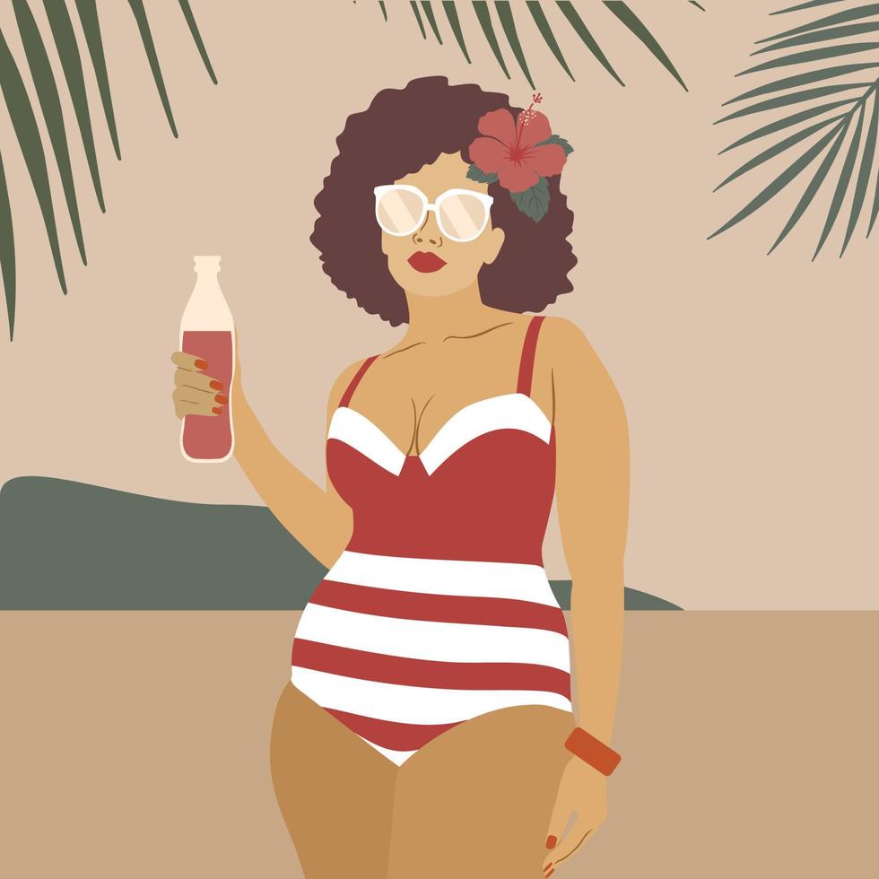 een meisje op het strand in boho-stijl. vector