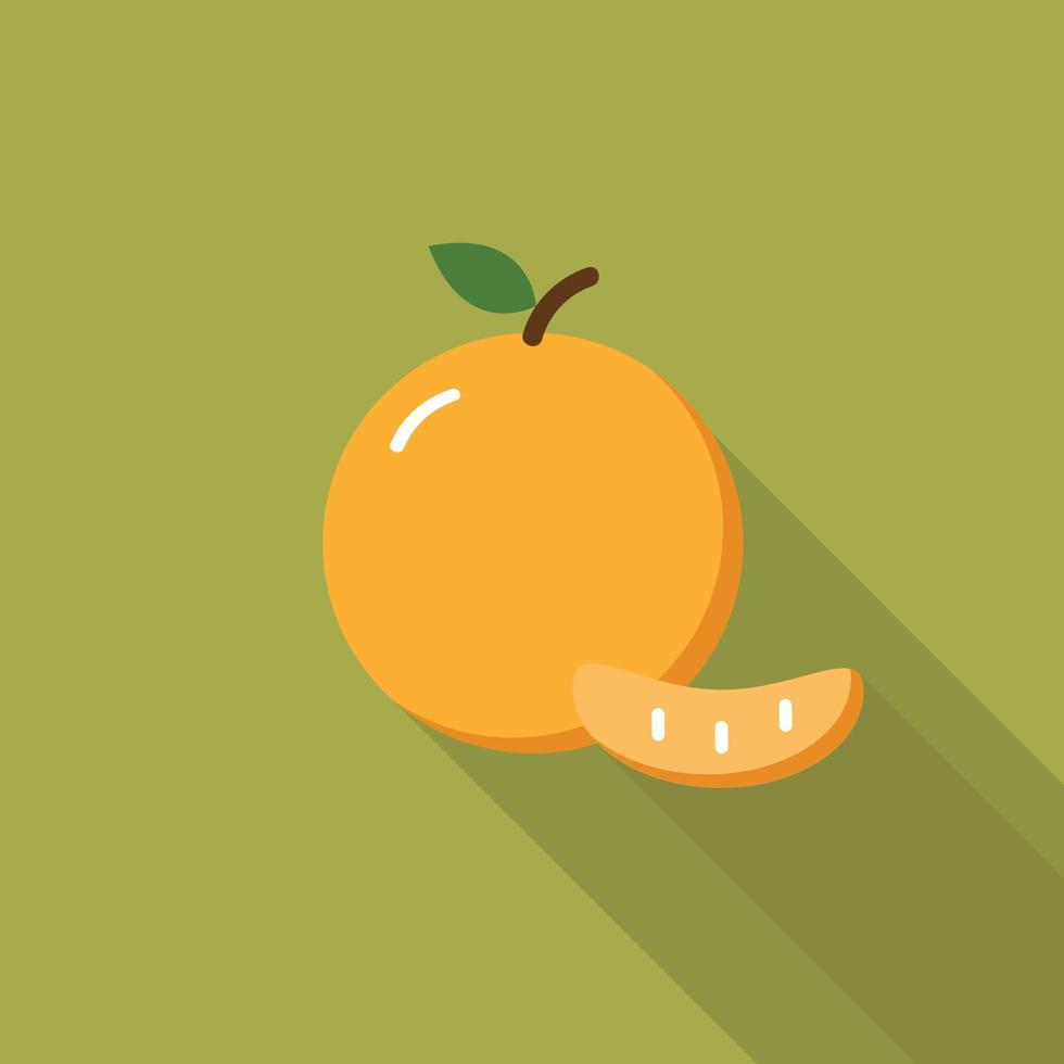 icoon van een eenvoudige sinaasappel met een schijfje in een platte cartoon-stijl op een witte geïsoleerde achtergrond. vector illustratie