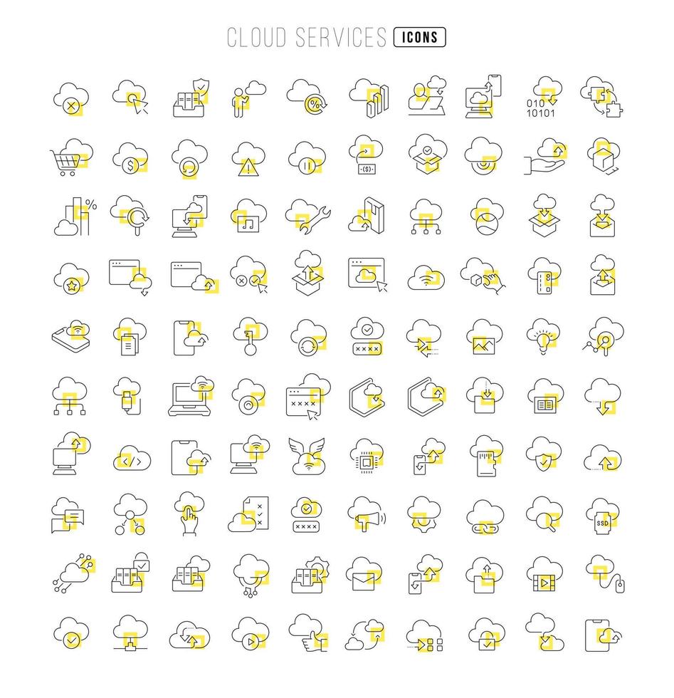 set lineaire iconen van cloudservices vector
