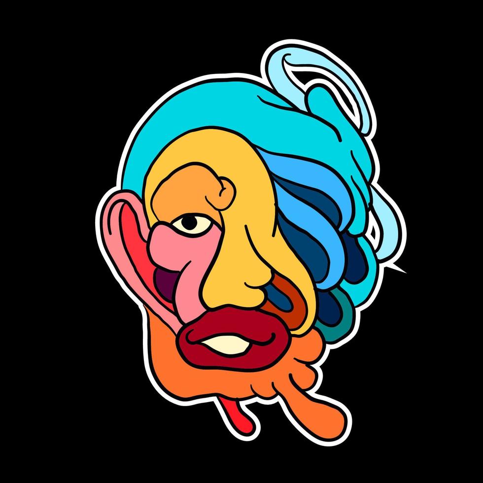 sticker kleurrijke doodle cartoon vectorillustratie. hoofd, masker, kwaad, geest en monster voor logo-mascotte vector