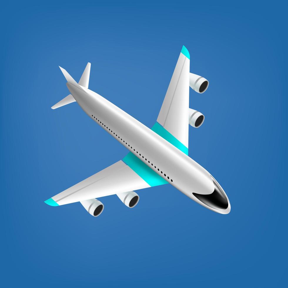 vector realistisch beeld van een vliegtuig op een blauwe achtergrond. illustratie van de werking van het vliegtuig. symbool van snelheid, vlucht, beweging