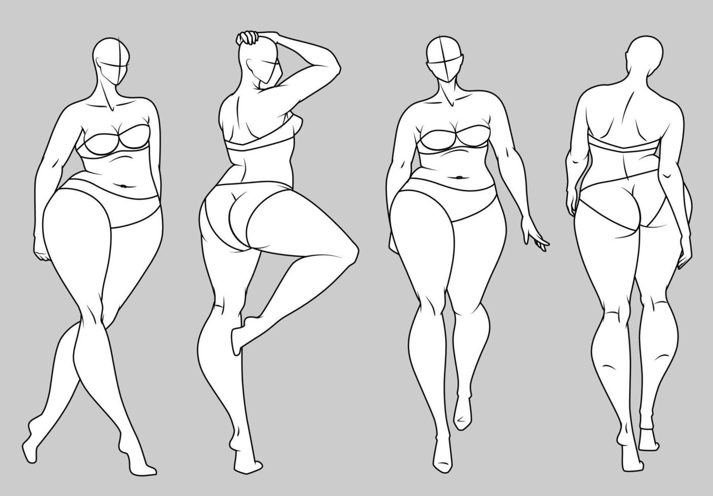 plus size mode figuur sjablonen. overdreven croquis voor modeontwerp en illustratie vector