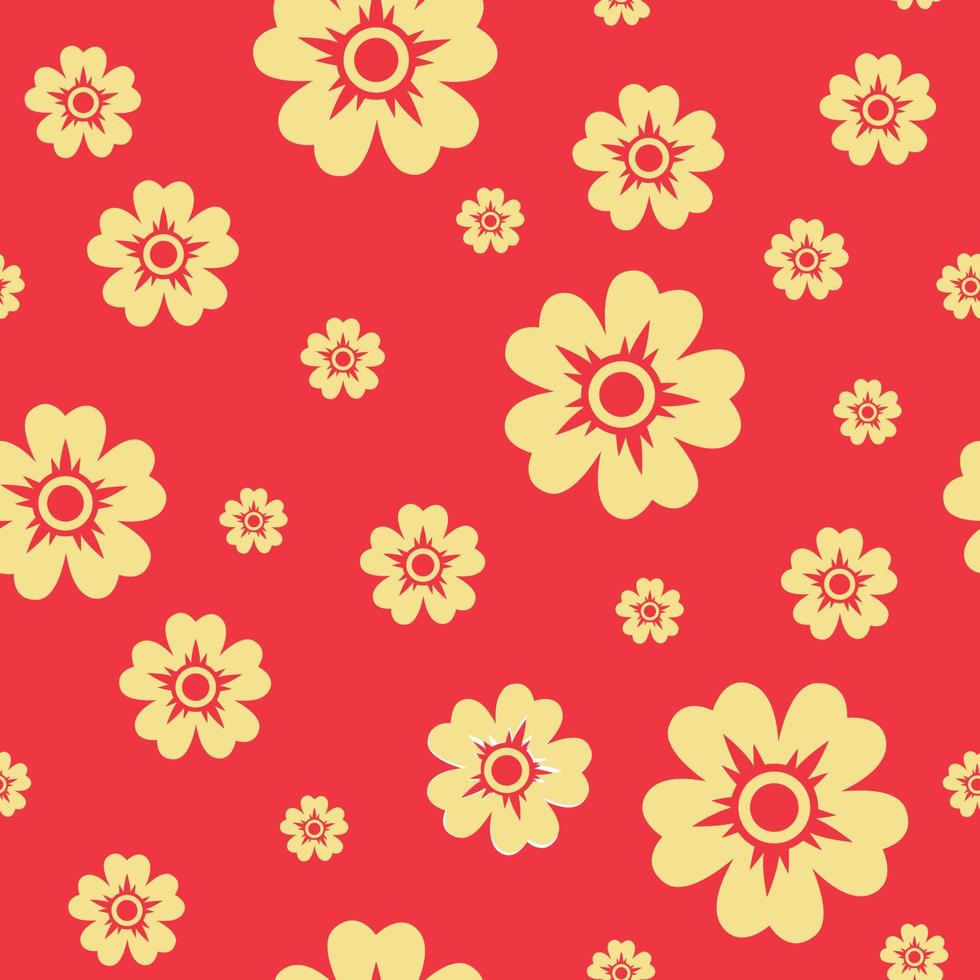 naadloos patroon met gouden bloemen op rode backgrond vector