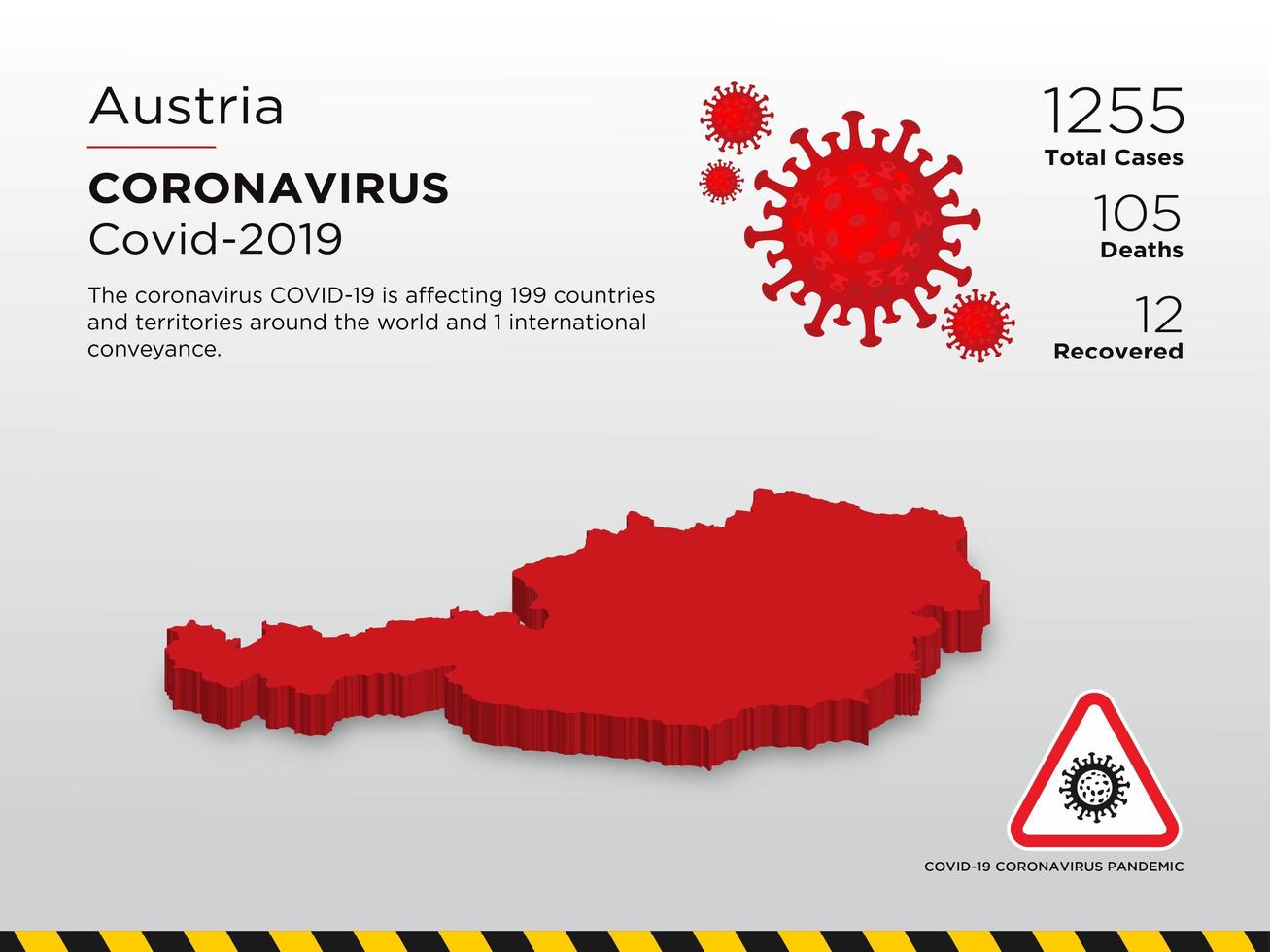 oostenrijk getroffen landkaart van de verspreiding van het coronavirus vector