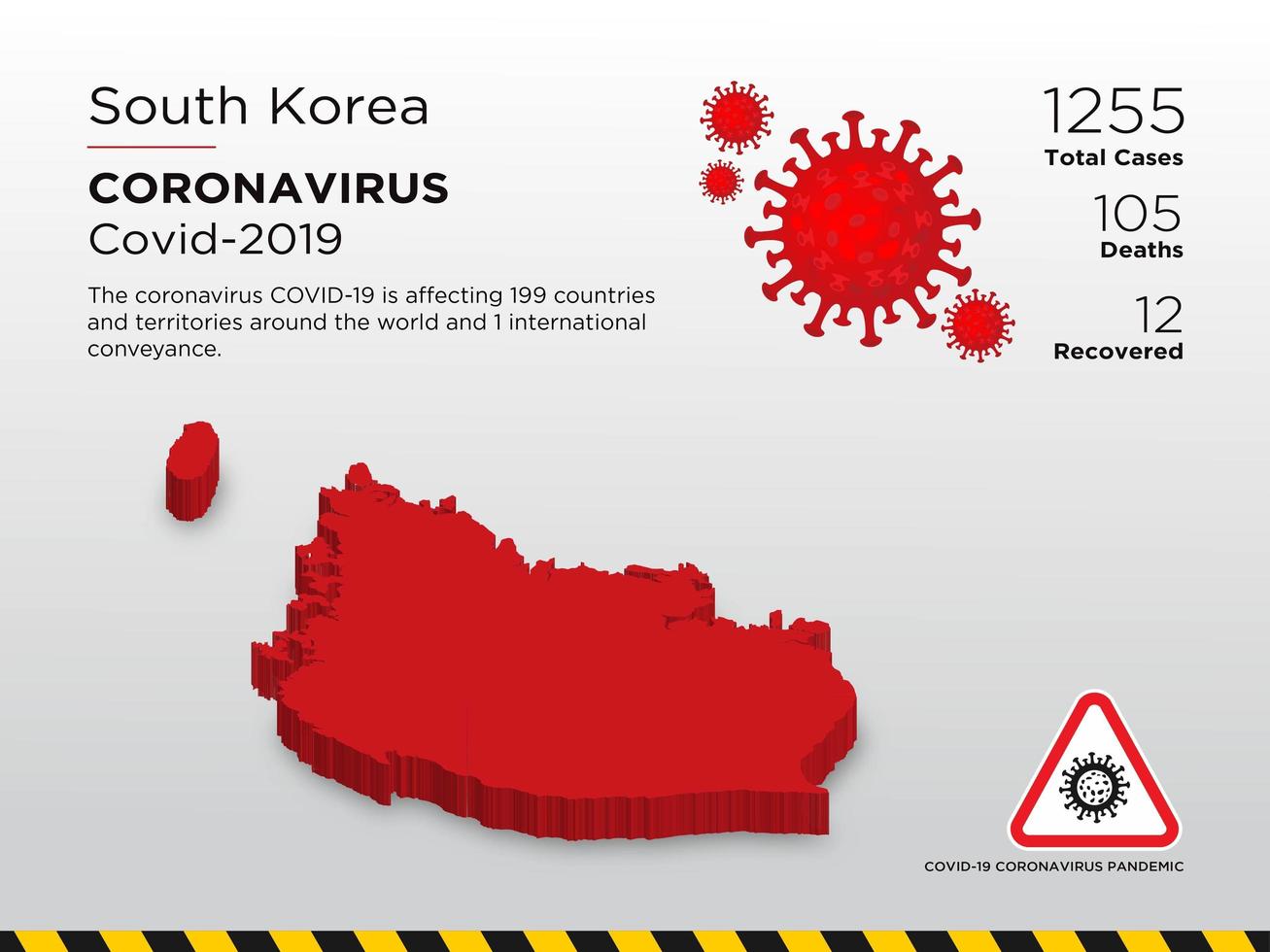 Zuid-koria getroffen landkaart van de verspreiding van het coronavirus vector